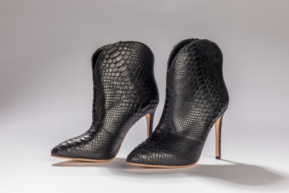 flat snakeskin ankle boots